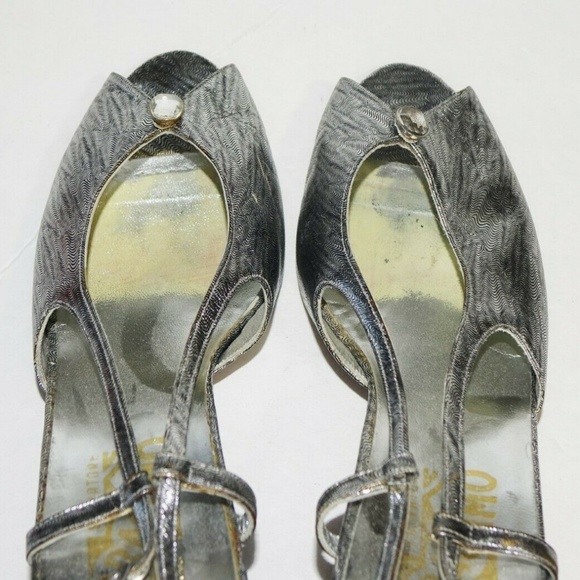 Vtg Salvatore Ferragamo Shoes High Heeled Metallic - Picture 6 of 8